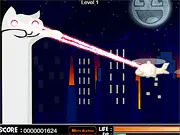 Catnarok Longcat Rampage free online action game screenshot featuring a giant cat destroying a tank