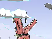 Rescue Dragon game screenshot showing a red dragon flying through the air, holding a rescued person, in the classic online action game
