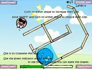 Screenshot of Circles and Squares game showing a blue square and blue circle on a platform with a red enemy, demonstrating the level's rotatable gravity mechanic.