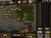 Gameplay screenshot of BoomTown Online, showing buildings constructed on land and a charge being set for gold mining