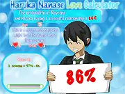 Haruka Nanase Love Calculator free online game screenshot featuring the anime character and a love percentage meter