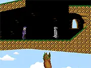 Captain Banjaxed free online game screenshot showing the pirate captain character standing on a platform next to a golden treasure chest