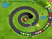 Screenshot of Bonny Balls cannon shooter arcade game, tank rotating to shoot colorful balls at descending blocks, play free online game on PlayArcadeHub
