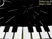 Musical Trade Route free online game screenshot showing a spaceship traveling across a cosmic map with music notes