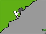 Sisyphus game screenshot, a figure pushing a large boulder up a steep, rocky mountain slope, free online climbing game