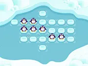 Penguin Island logic puzzle game screenshot, hopping over penguins on a grid, free online brain teaser on PlayArcadeHub