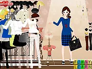 Donna Girl Dress Up game screenshot showing a female character and various items of elegant, semi-formal business attire and accessories to choose from
