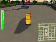 Screenshot from 3D Truck Delivery Challenge showing a large semi-truck delivering cargo containers, free online driving game