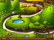 Viking Land Tower Defense free online game screenshot showing defensive towers and traps built along a path being attacked by evil monsters.
