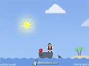 The Paper Pirates game screen showing cartoon pirates standing on wooden platforms, aiming a cannon at them