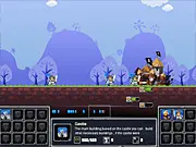 Iron Overlord game screen showing a protected city and barracks, play free online strategy and defense game