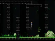 Free online platformer game The Forest Awaits You showing a character adventuring through a dark, mysterious forest setting.