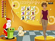 Melina Dressup game screenshot showing a girl named Melina in a fashionable outfit with various hair styles and accessories laid out for selection, free online dress up game