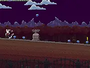Cemetery Sprint game screenshot, runner character jumping over gravestones and pits, spooky endless runner game