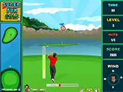 Super Fun Golf game screen showing a golf ball, club, and challenging course layout, play free online golf game.