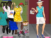 The girl posing on a blanket with a picnic basket in the Fun Picnic Dressup online game