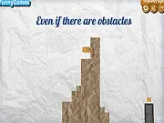 Gameplay screenshot of Box Man game showing the square character near an obstacle, preparing to use the mouse to solve a physics-based puzzle to reach the exit door. Play free on PlayArcadeHub.