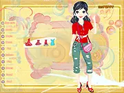 Rebecca Dressup game screen showing the doll Rebecca in a fashionable outfit and accessories, free online dress-up doll game.