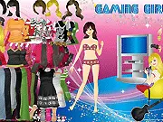 Gaming Girl Dressup free online game, girl reviewing computer games, console-themed fashion