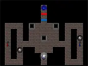 Screenshot of Invisible Gauntlet game, a platformer showing a character jumping over a hazard area that is revealed by a temporary flash, play free online.