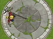 Free online arcade platformer game Chain Gang showing a character jumping over a moving chain to collect golden coins.