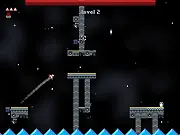 Apollo Cruiser online game screenshot - a small blue spaceship navigating a narrow passage between brown rock obstacles
