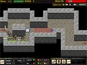 Gameplay image of Trap Hunter strategy game showing various traps set up on the path to stop approaching enemy units.