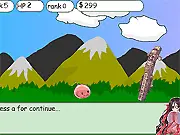 Ragnapets 3 game screenshot, a cute, colorful virtual pet character being fed or playing in a stylized habitat