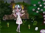 Zombie Bride Dress Up free online game screenshot showing the zombie bride in a wedding dress, ready for a spooky makeover
