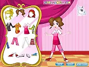 Screenshot of the free online game Pretty Girl Pretty Pony Dressup, showing a girl in a glamorous dress standing next to her customized pony