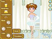The free online game Swan Lake Princess Dressup showing a ballerina in an elegant white tutu with a tiara and stage makeup