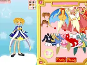 Card Captor Sakura Dress Up game featuring Sakura Kinomoto in a custom magical girl outfit, with her companion Keroberos (Kero-chan) nearby.