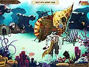 Gameplay scene from Pirates of the Undead Sea, showing a ghostly pirate character in a point-and-click adventure setting at the bottom of the ocean.