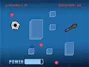 Laser Ball game screenshot, a blue laser ball bouncing off walls toward a black hole on an obstacle course, free online physics puzzle
