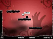 Gameplay screenshot of the free online platformer Furfur and Nublo 2, showing the two main characters, Furfur and Nublo, on a colorful level filled with traps and obstacles.