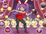 Cute Bunny Girl Dress Up free online game showing a styled cartoon girl wearing a cute pink dress, bunny ears, and themed accessories