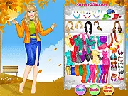 Autumn in Colors free online dress up game screenshot, model wearing vibrant fall clothes and accessories
