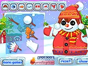 A cute Christmas snowman decorated with a red scarf and hat, playing Christmas Snowman Decorator free game