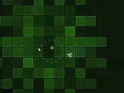 A small white spaceship fighting a barrage of geometric enemies and large space rocks in the Arena Shooter arcade game online.