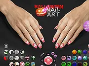 Nails decorated with bats and spiderwebs, playing Halloween Nail Art free game