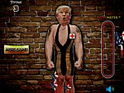 Trumps Dart Pain Meter 2 game screenshot, darts on a target featuring political figures, play free online parody dart game