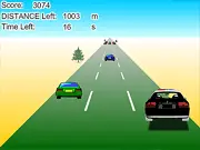 Crazy Police Car free online racing game screenshot showing a stylized police car driving at high speed and jumping over another car on the road