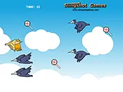 Candy Wings online arcade game screenshot showing a flying character collecting colorful candies and dodging an enemy bird.