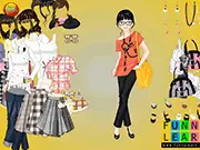 Screenshot of Violet Girl Dressup game showing the character Violet and menus filled with different clothing options. Play free online dressup game for girls.