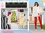 Screenshot of Date Day Dress Up game showing a girl trying on different elegant dresses for her date