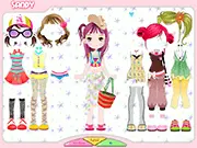 Sandy Dress Up free online fashion game screenshot, showing a cute girl character in a crop top and skirt