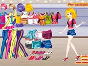 Supermarket Girl Dress Up free online game screenshot, showing a girl model in a stylish casual outfit holding a shopping basket