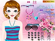 Gameplay screenshot of Raissa Make Up, a free online makeover game showing a character model's face with various makeup options and cosmetics applied.