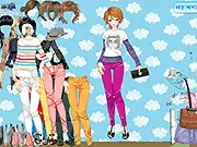 Colored Pants Dressup free online fashion game, dressing up a model with vibrant colored jeans and stylish accessories on PlayArcadeHub