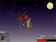 S.W.A.T. character aiming a gun at a terrifying zombie clown emerging from a dense fog in a free online shooter game